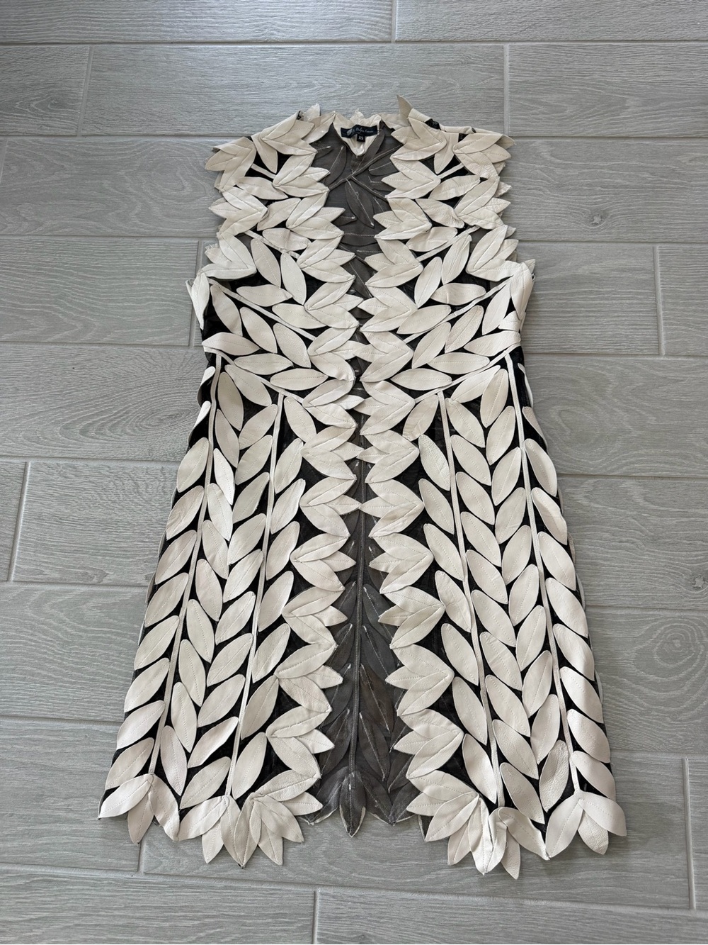 BELGIN FRANCIS Leather Leaf Vest Off White Size XS VGUC